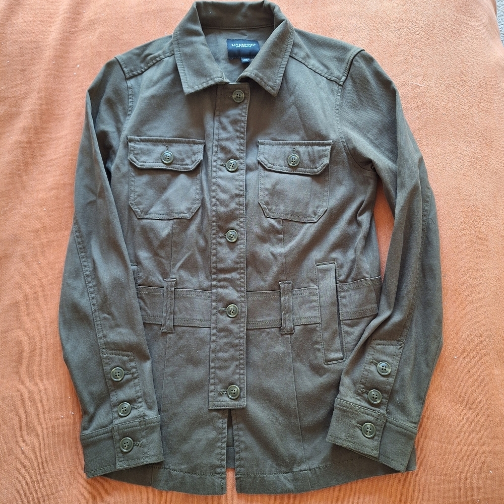 Liverpool Los Angeles Army Green Denim Utility Jacket Women's Size XS Safari